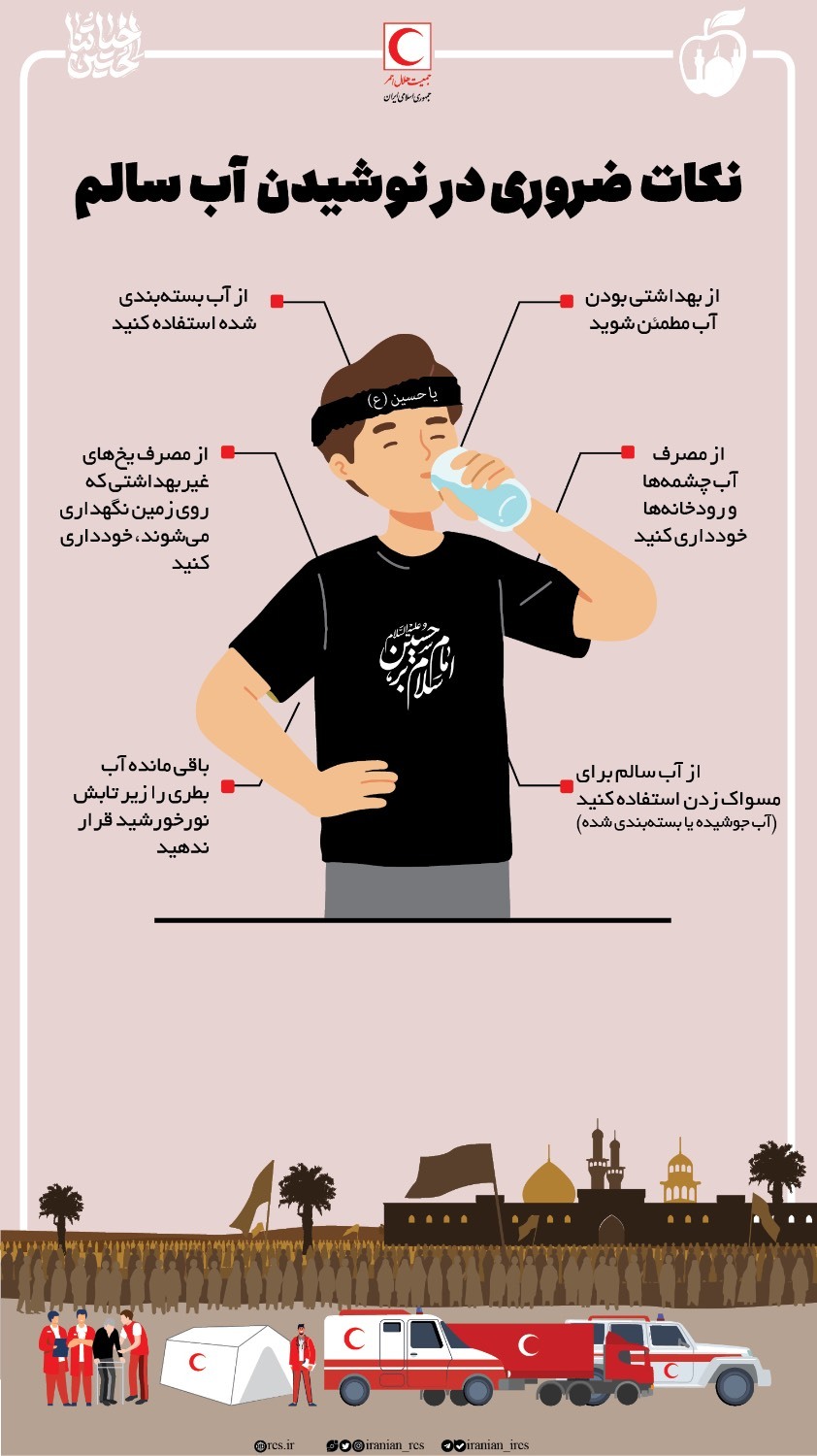 اینفوگراف نوشیدن آب سالم در اربعین
