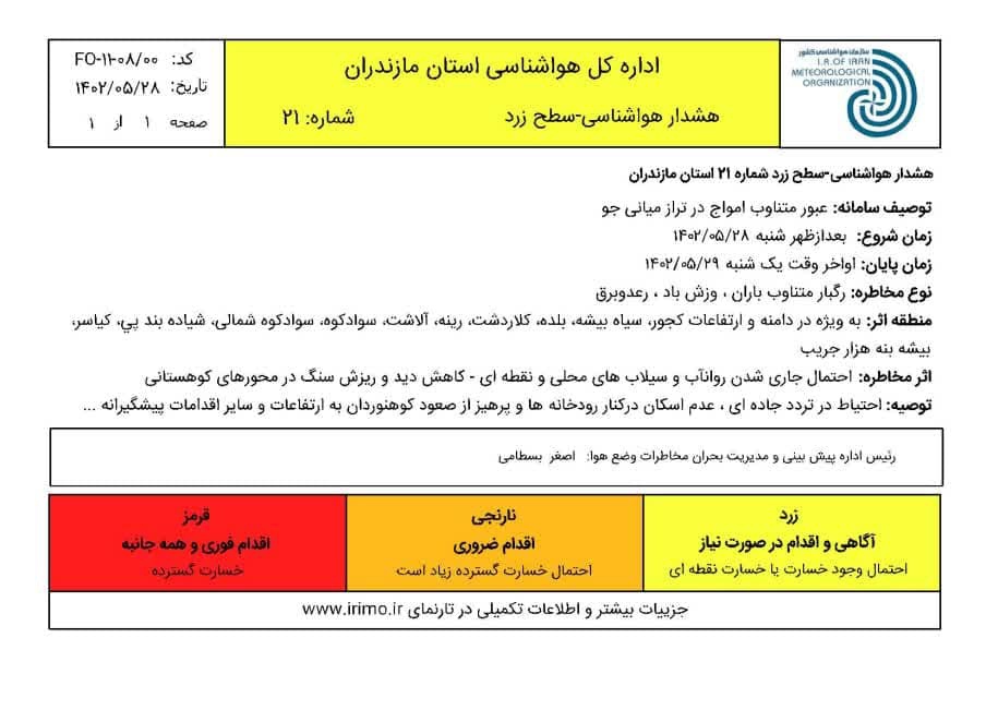 احتمال جاری شدن سیلاب&zwnj;های محلی در مازندران