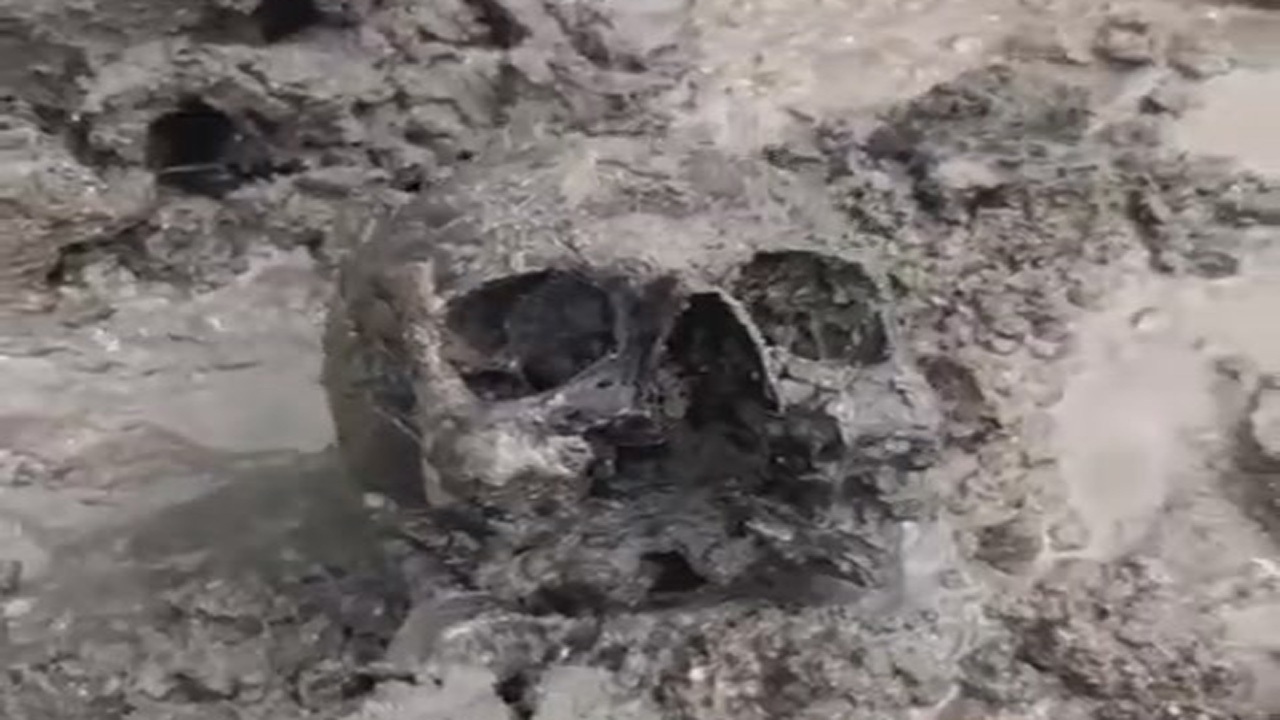 کشف جمجمه در میان گل و لای بابلرود