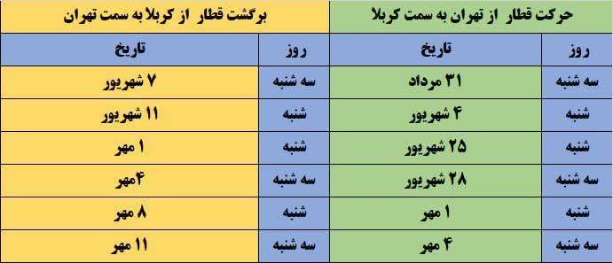 جدول برنامه حرکت قطار