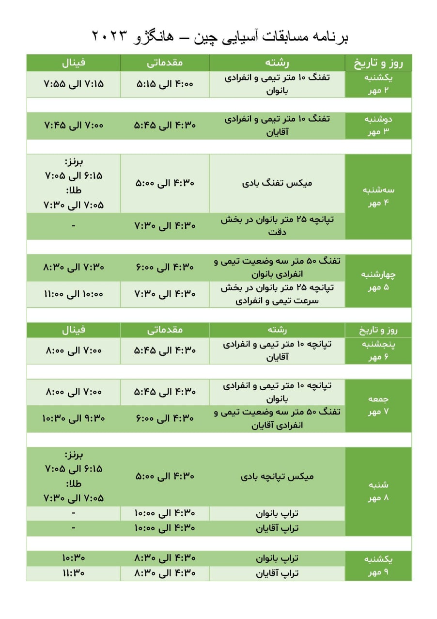 برنامه مسابقات تیراندازان