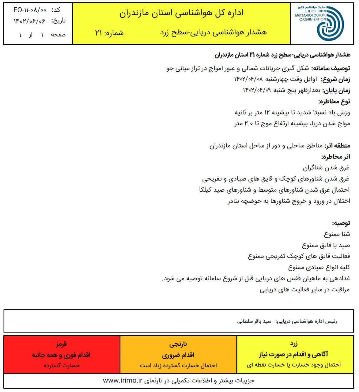 صدور هشدار دریایی در مازندران