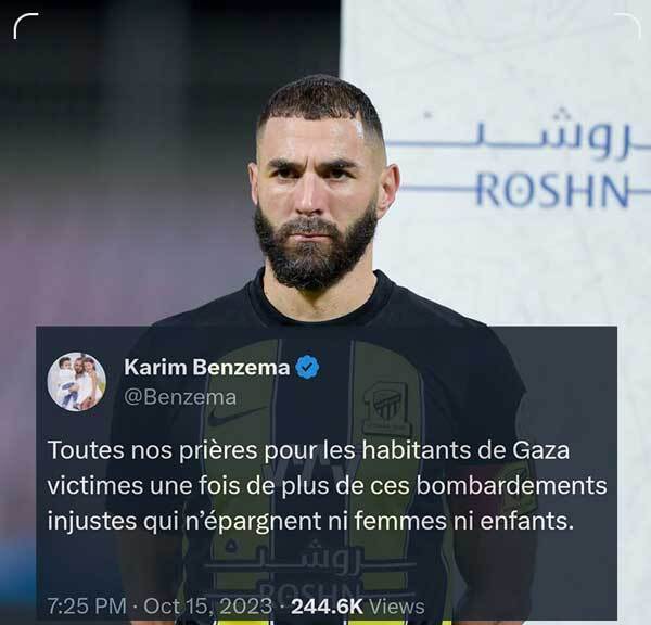 پست بنزما در حمایت از فلسطین