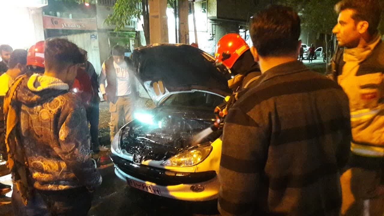 خودروی پژو ۲۰۶ در قزوین طعمه حریق شد