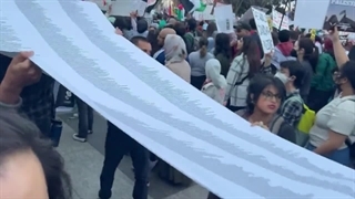 طومار اسامی شهدای فلسطینی در راهپیمایی حمایت از غزه در واشنگتن + فیلم