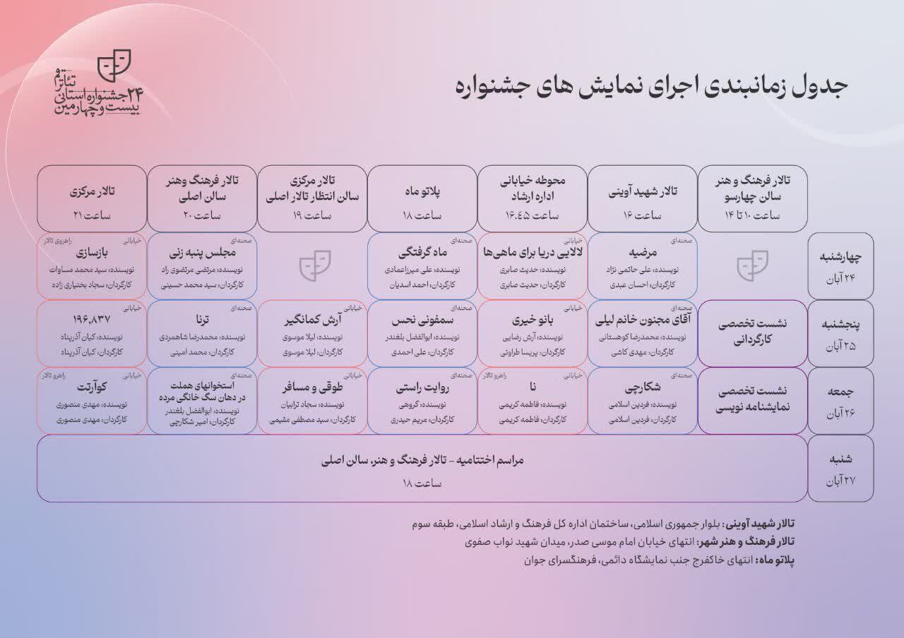 اعلام برنامه اجرای نمایش&zwnj;های جشنواره استانی تئاتر قم +جدول