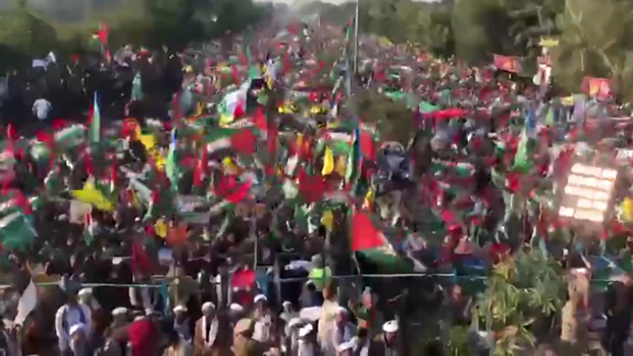 اجتماع بزرگ همبستگی با فلسطین در پاکستان + فیلم