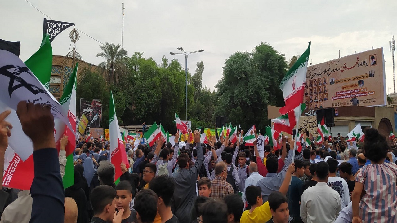 راهپیمایی اهوازی‌ها در حمایت از مردم فلسطین و محکومیت جنایت صهیونیست‌ها+فیلم و  تصاویر