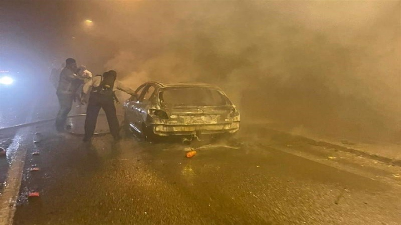 آتش‌سوزی مرگبار خودرو در جاده چالوس نزدیک ایستگاه آتش‌نشانی