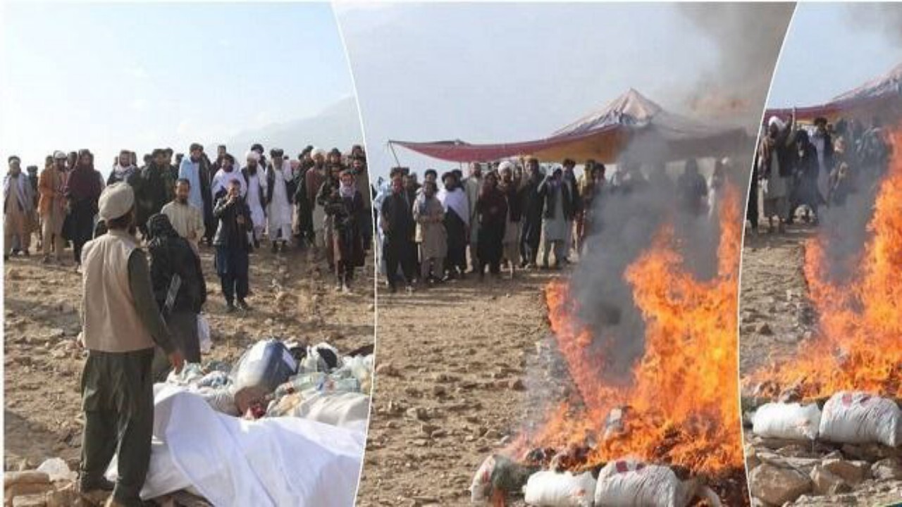 حریق یک تن مواد مخدر در پروان