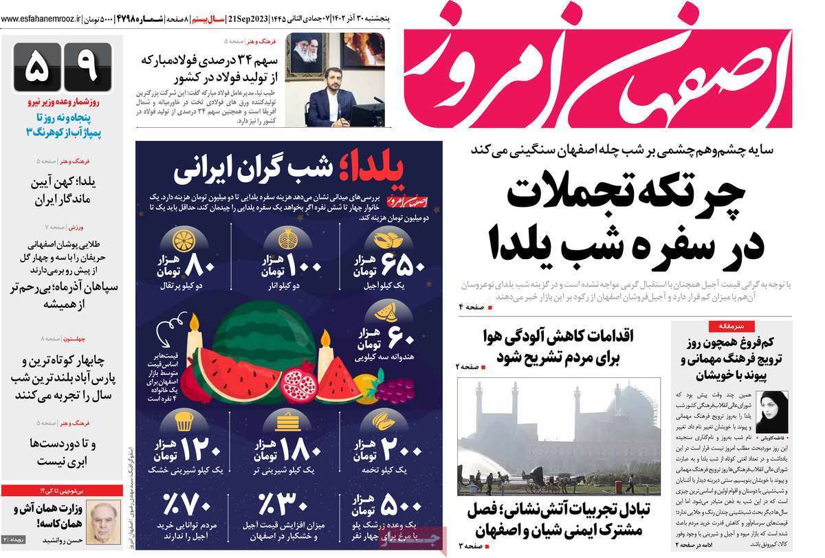 اصفهان امروز - پنجشنبه ۳۰ آذر