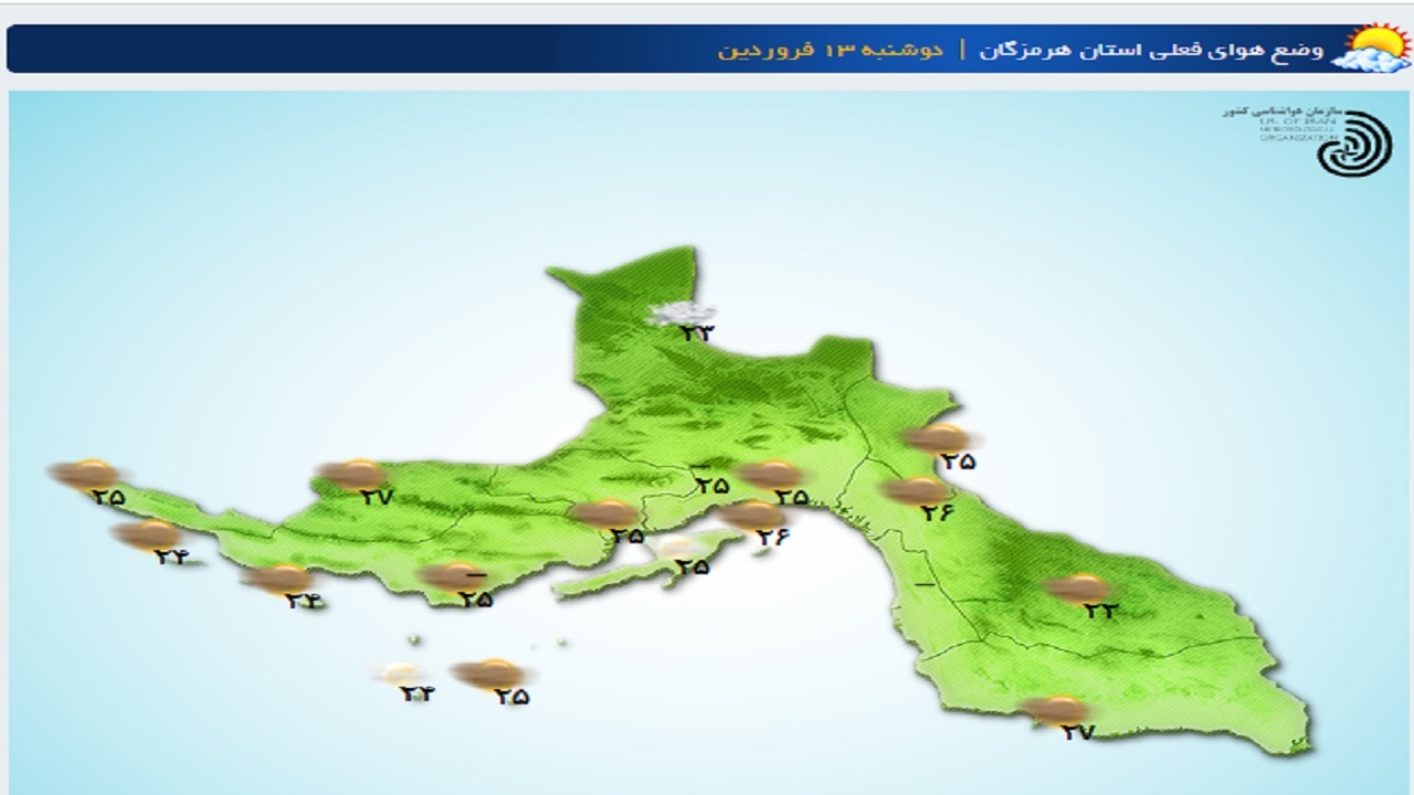 افزایش سرعت بادهای غربی بر روی مناطق دریایی هرمزگان/احتمال رگبار پراکنده باران در ارتفاعات