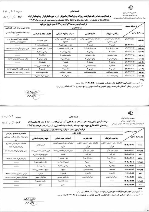 برنامه آزمون&zwnj;های نهایی خرداد ۱۴۰۳