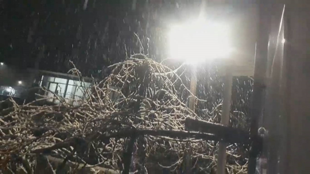 نمایی از بارش برف بهاری در روستای علیقورچی شازند + فیلم