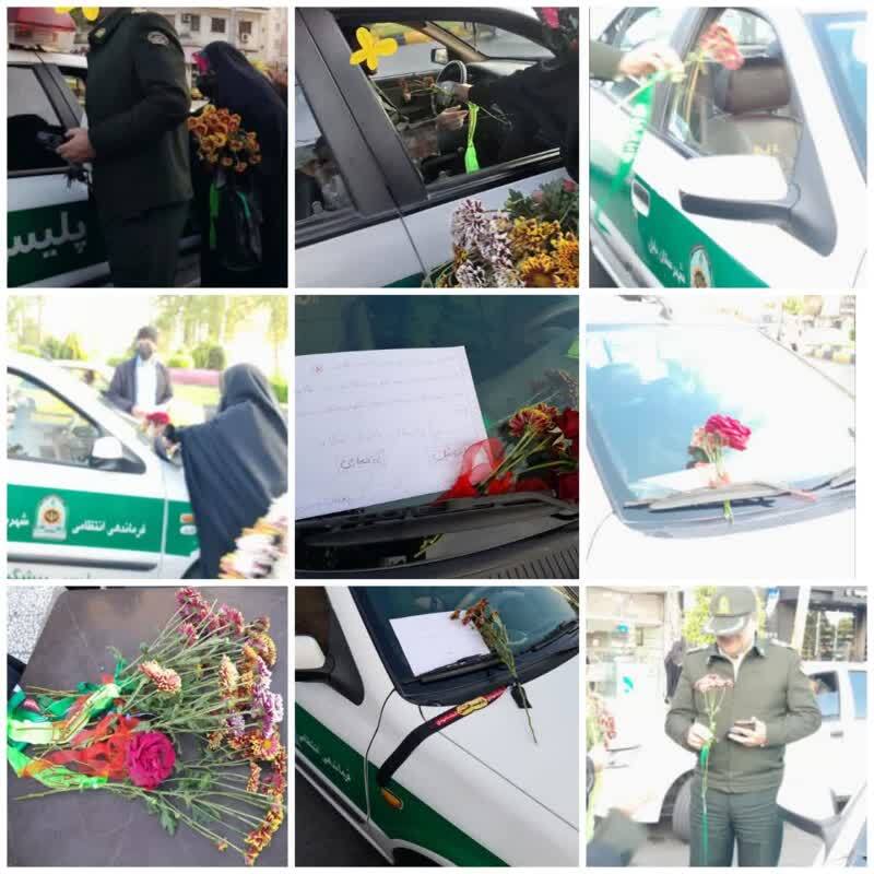 اهدای گل به کارکنان نیروی انتظامی