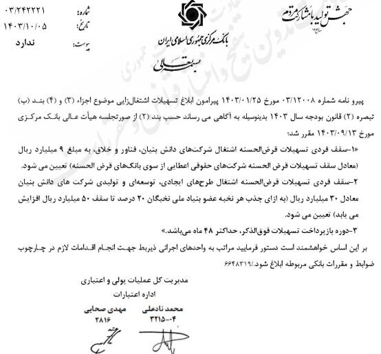 وام قرض&zwnj;الحسنه اشتغالزایی شرکت&zwnj;های دانش بنیان