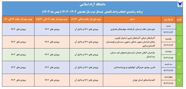 انتخاب واحد تکمیلی دانشگاه آزاد