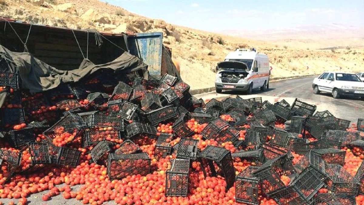 باشگاه خبرنگاران -واژگونی کامیون حامل گوجه فرنگی در آزادراه اصفهان- نطنز