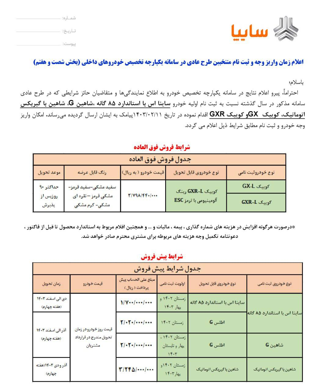 قیمت محصولات سایپا