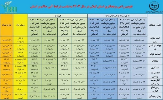 تقویم زراعی برنج ۱۴۰۳
