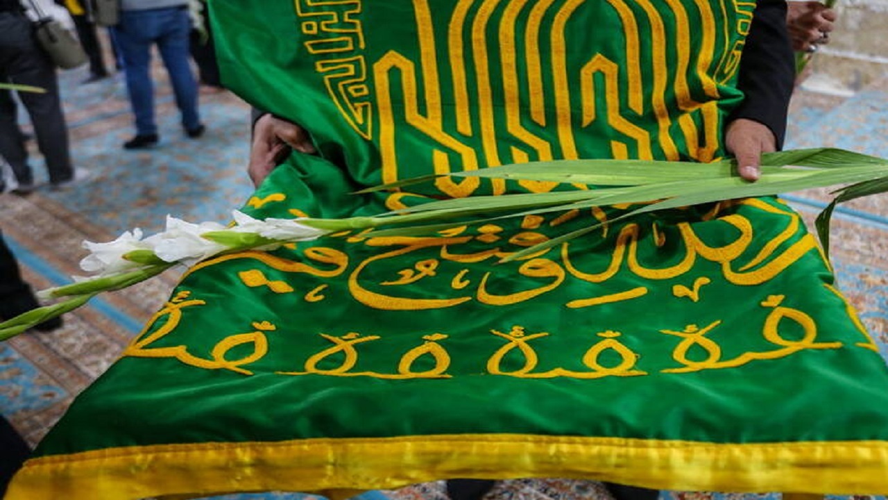استقبال از پرچم مطهر امام رضا (ع) در شهر انگوت + تصاویر