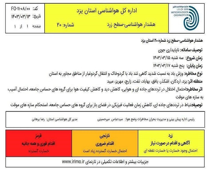 گردوغباری برای یزدی&zwnj;ها