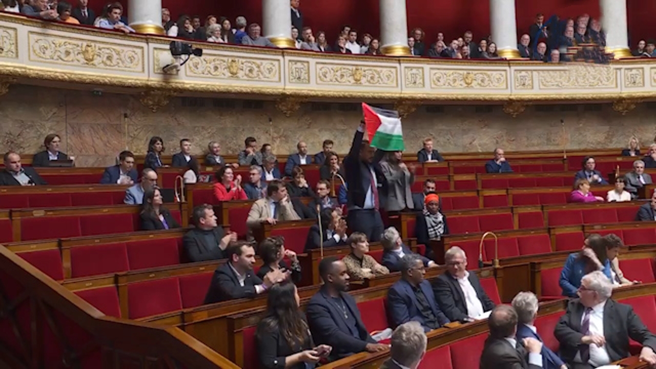 بالا بردن پرچم فلسطین در پارلمان فرانسه + فیلم