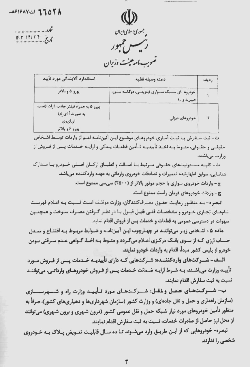 آیین نامه اجرایی واردات خودرو&zwnj;های کارکرده