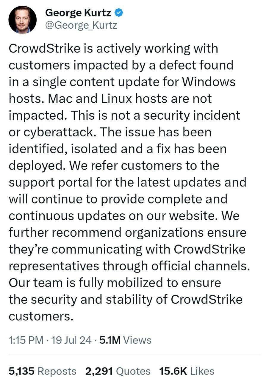 پست مدبرعامل CrowdStrike