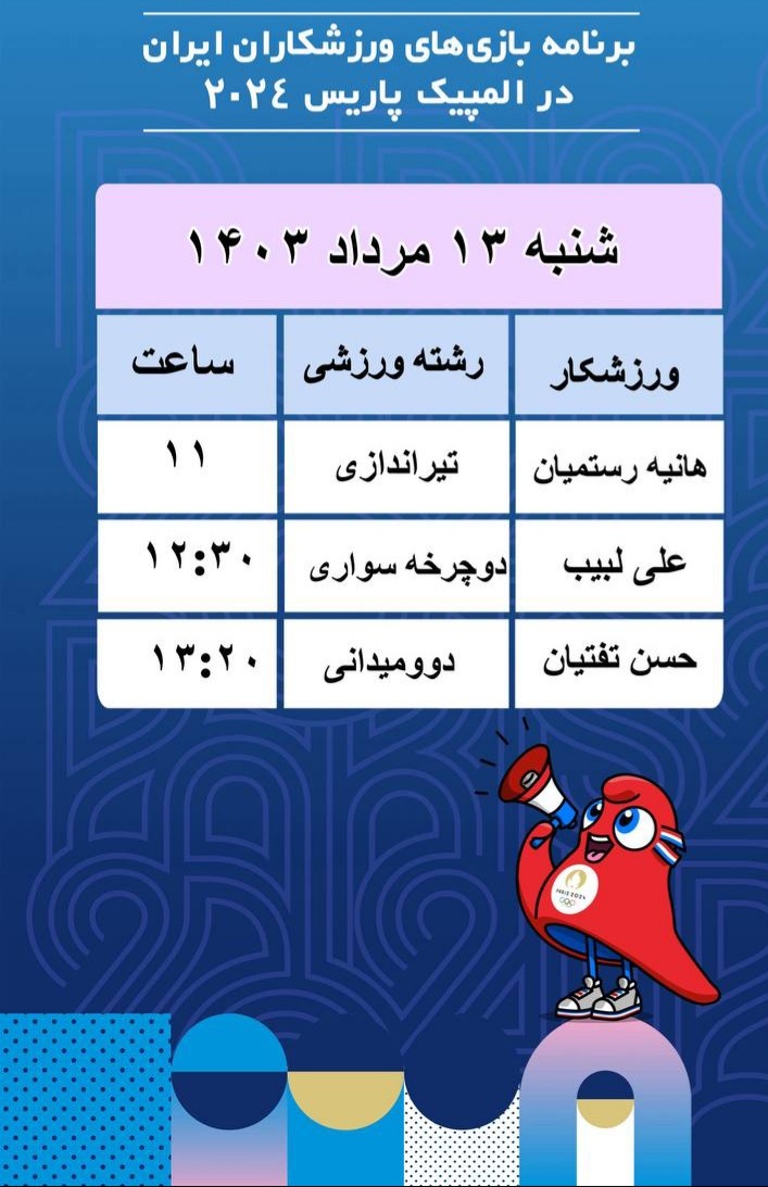 برنامه کاروان ایران در هشتمین روز المپیک پاریس