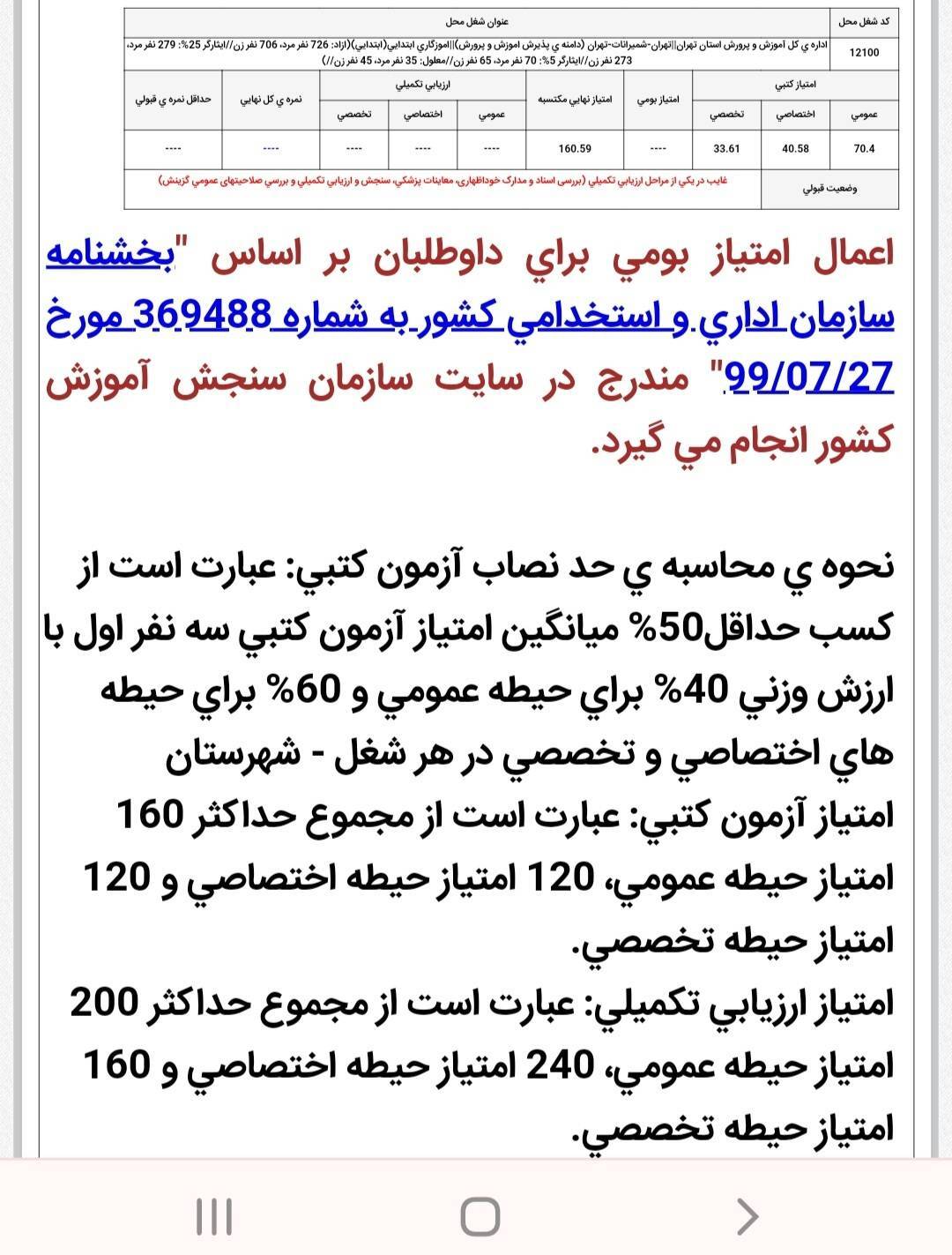 کارنامه نهایی آزمون استخدامی