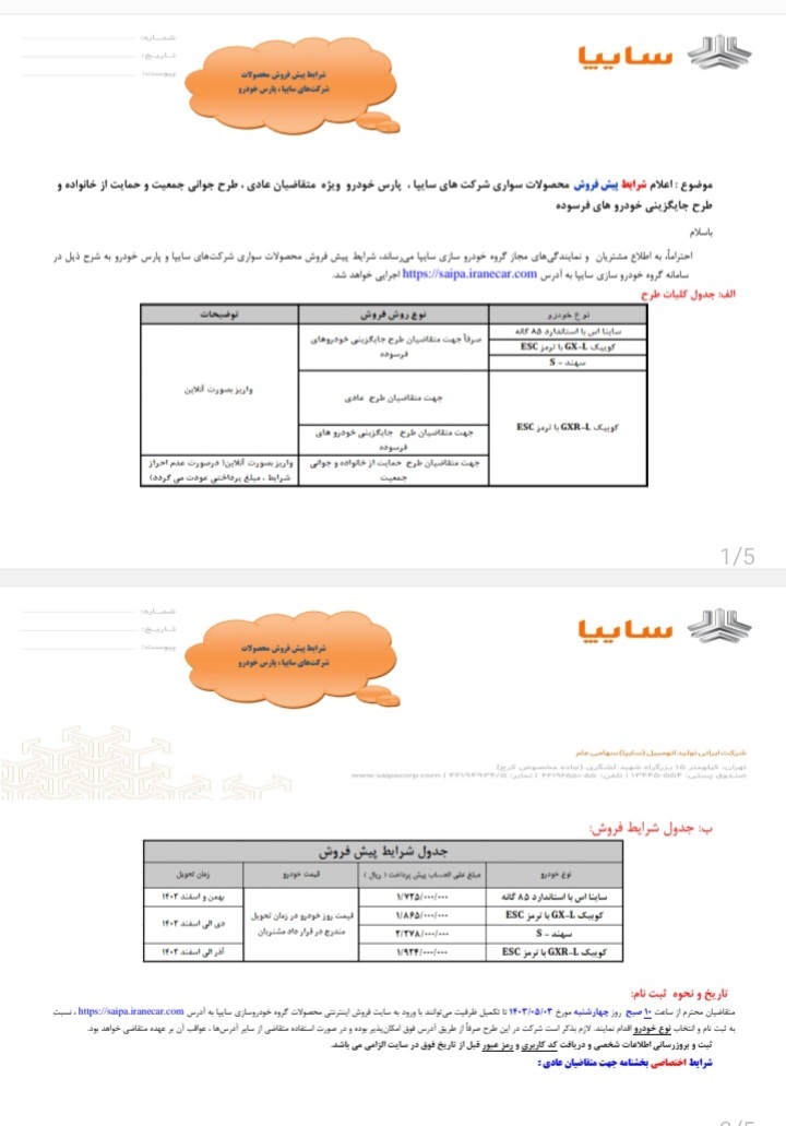 پیش فروش محصولات سایپا و پارس خودرو