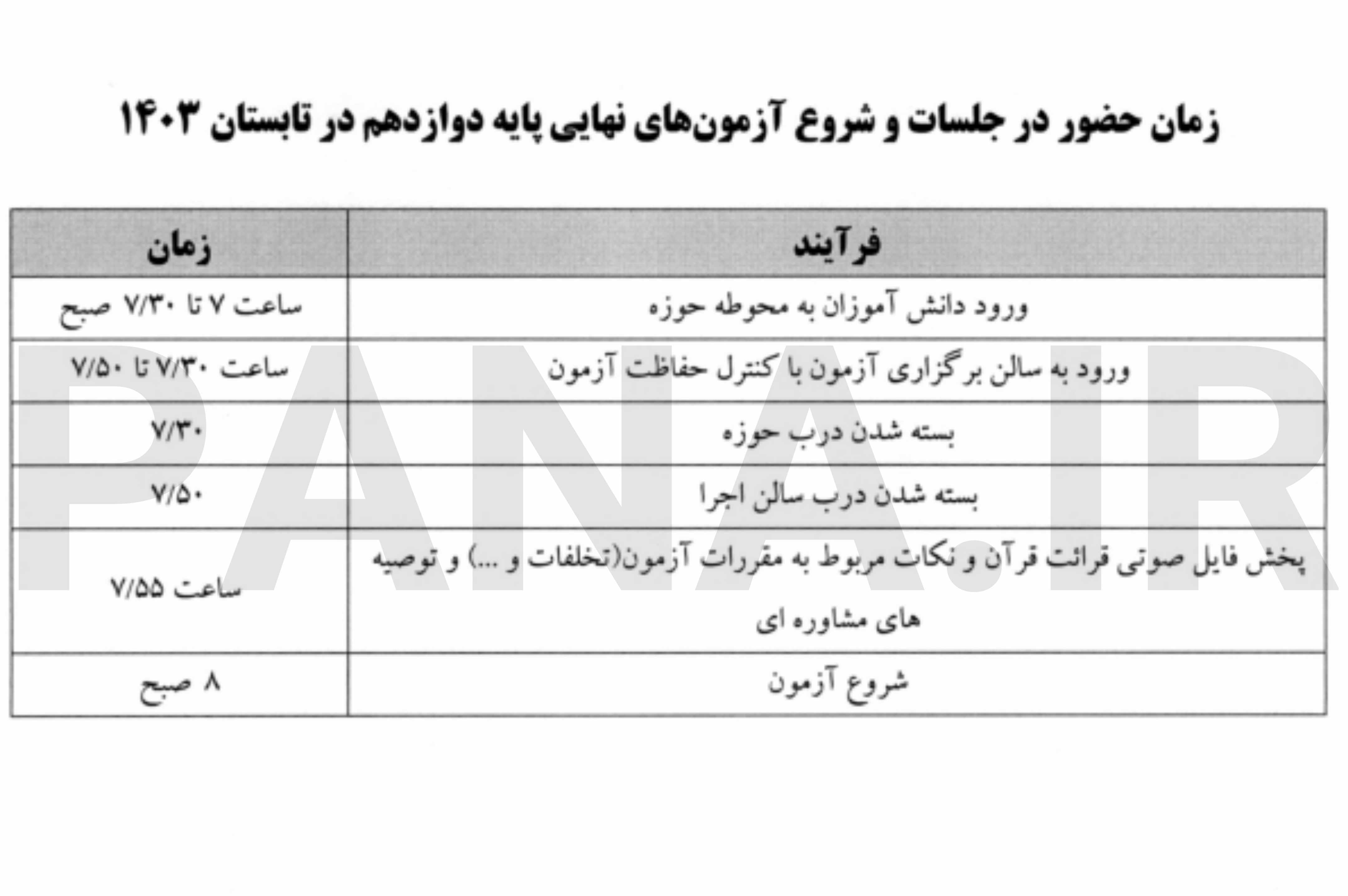 زمان برگزاری امتحانات جبرانی