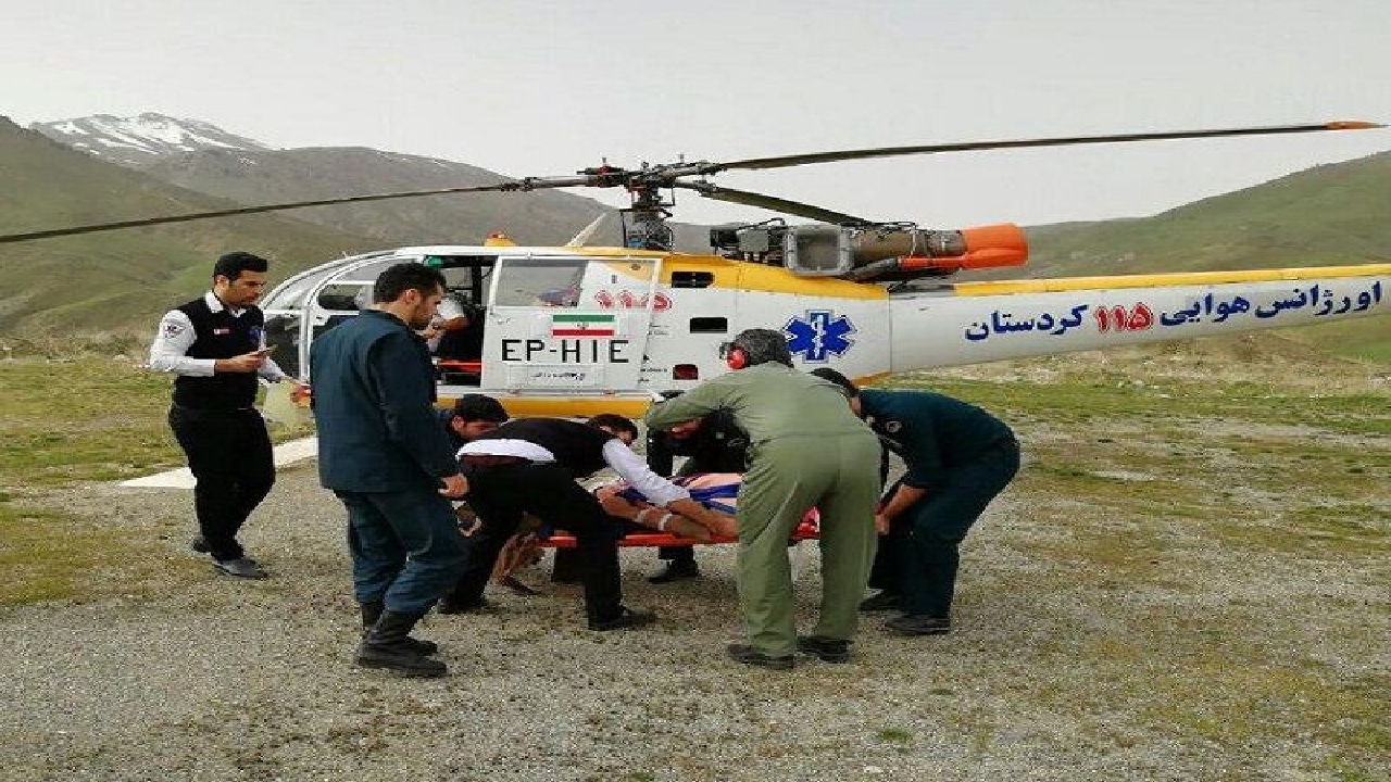 پرواز بالگرد اورژانس کردستان برای نجات مصدوم دهگلانی