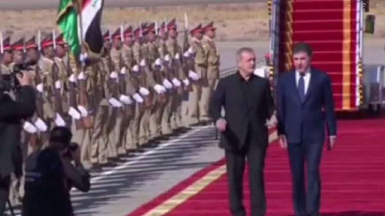استقبال رسمی از رئیس‌جمهور ایران در اقلیم کردستان عراق + فیلم