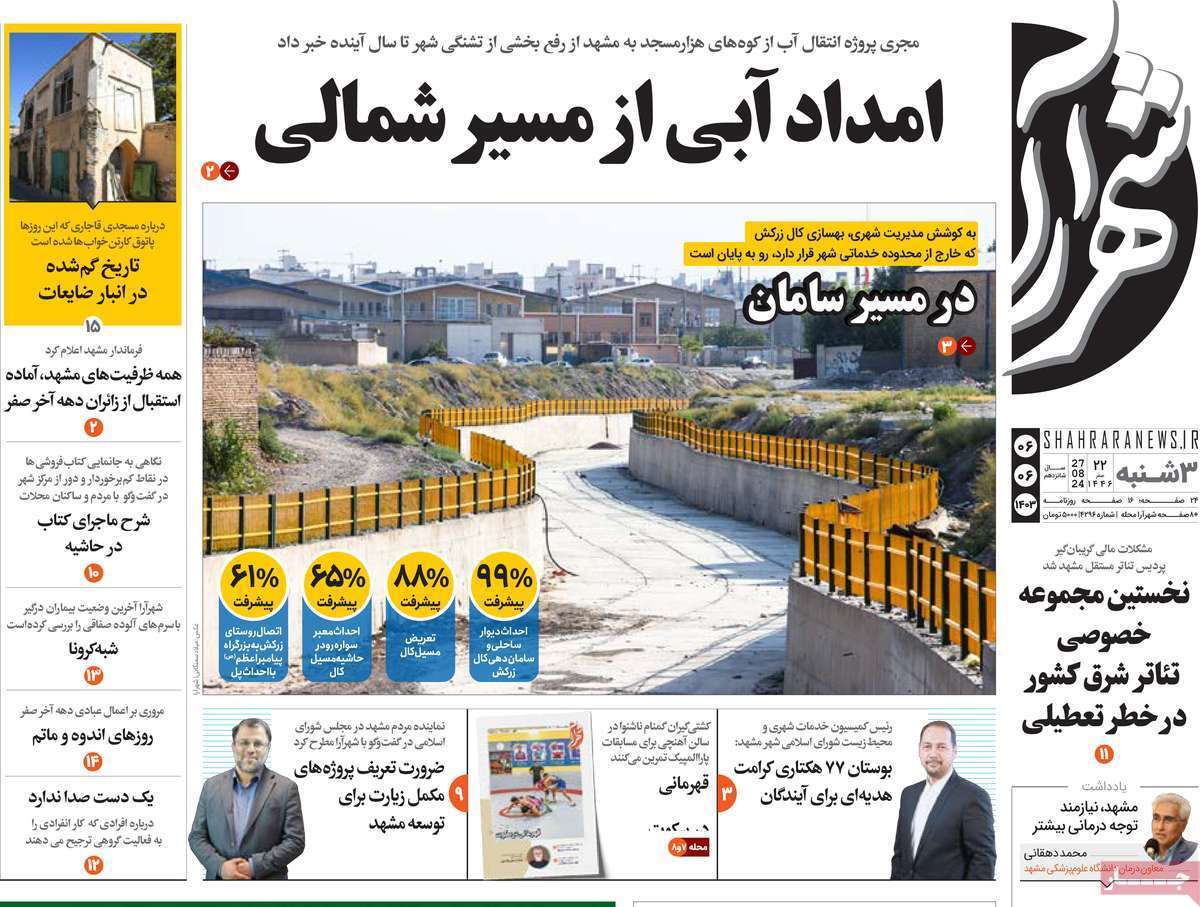 صفحه نخست روزنامه&zwnj;های استانی - سه&zwnj;شنبه ۶ شهریور
