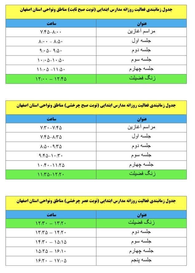 اعلام ساعت آغاز فعالیت مدارس اصفهان