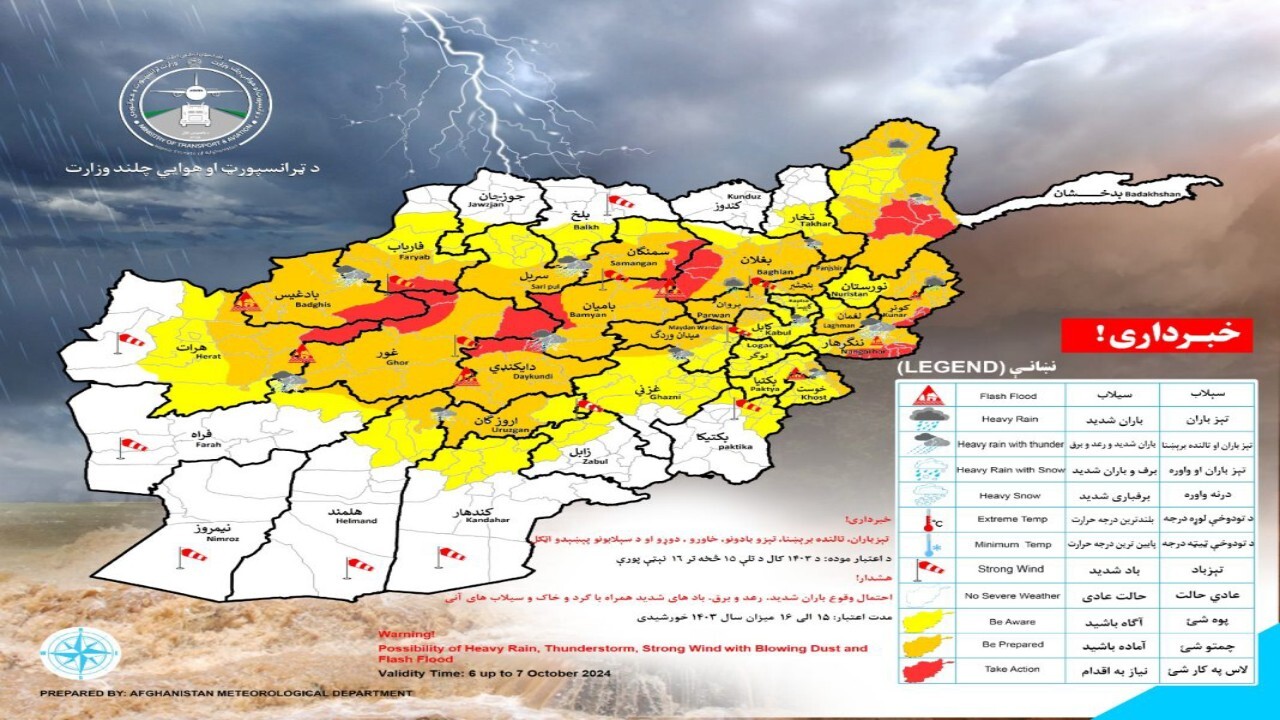 هشدار وقوع سیلاب در ولایات افغانستان