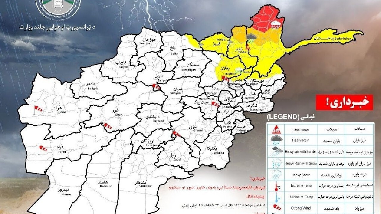 احتمال وقوع بارندگی در ۷ ولایت افغانستان