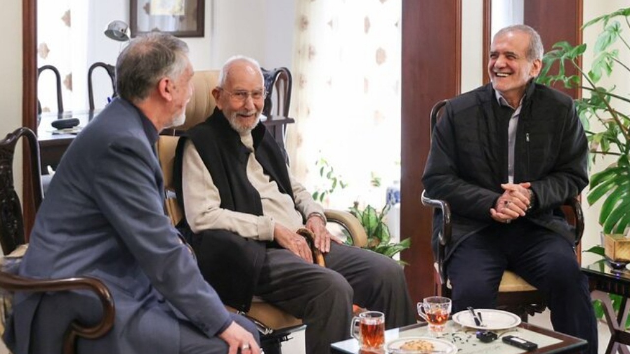 دیدار پزشکیان و وزیر فرهنگ با محمدعلی موحد
