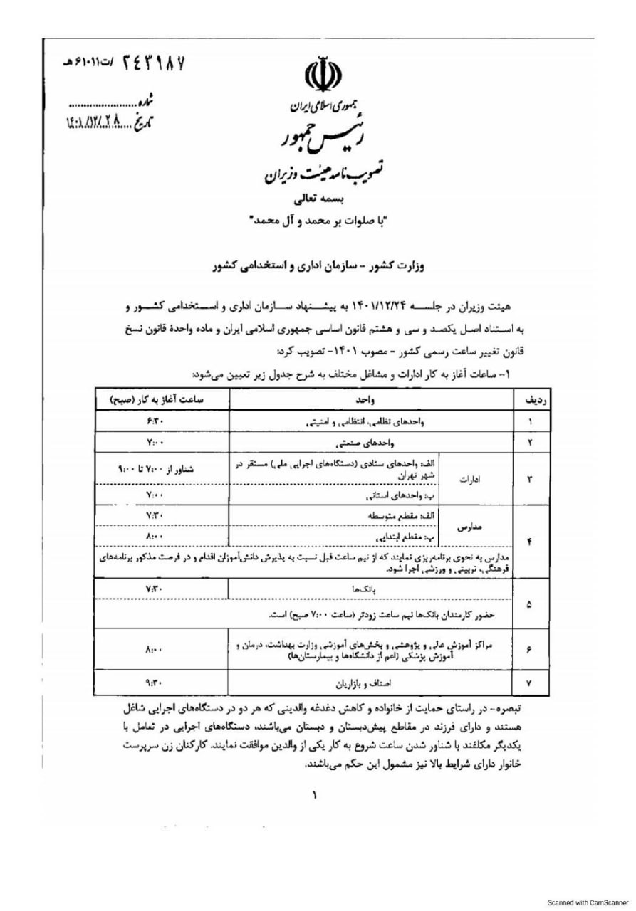 ساعت کاری ادارات