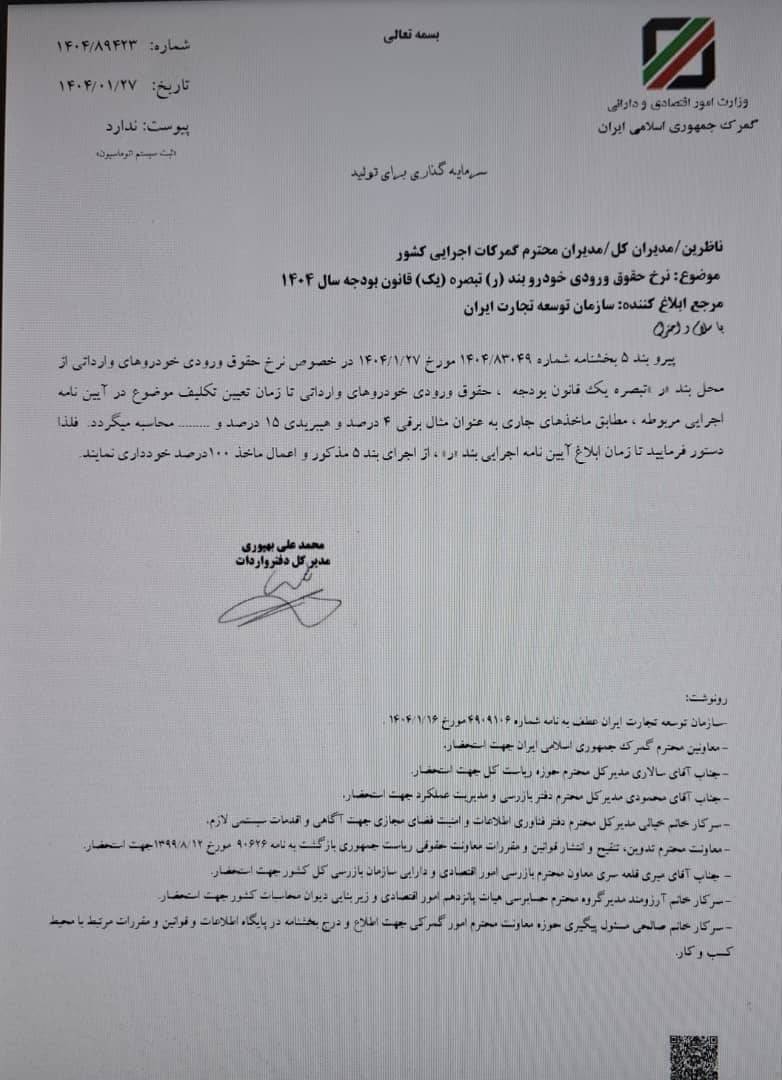 حقوق ورودی خودرو&zwnj;های وارداتی