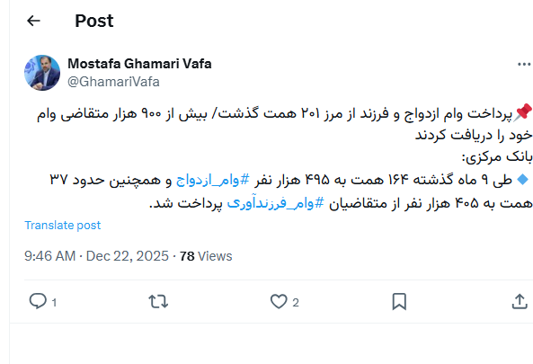 پرداخت وام ازدواج و فرزند از مرز ۲۰۱ همت گذشت/ بیش از ۹۰۰ هزار متقاضی وام خود را دریافت کردند