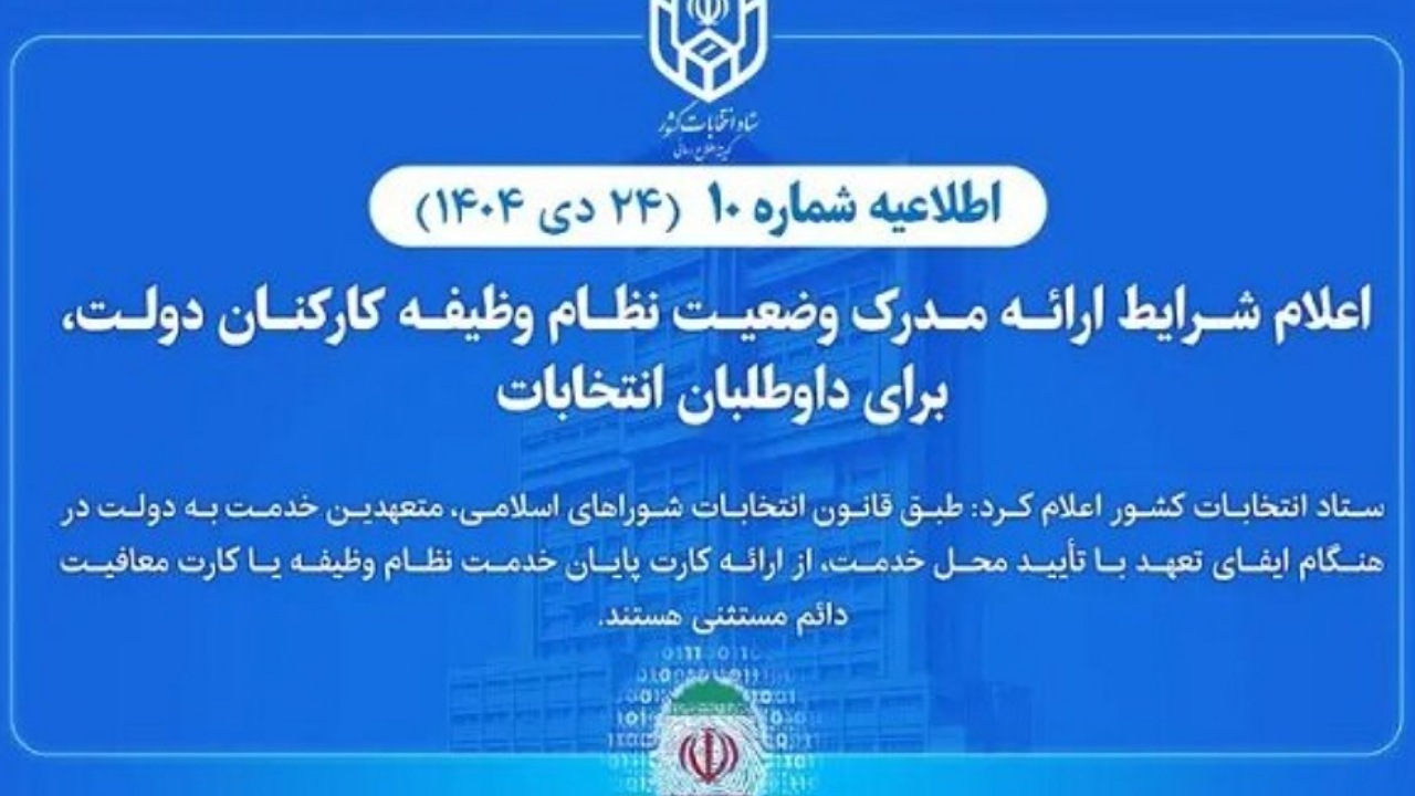 شرایط ارائه مدرک وضعیت نظام وظیفه کارکنان دولت برای داوطلبان انتخابات