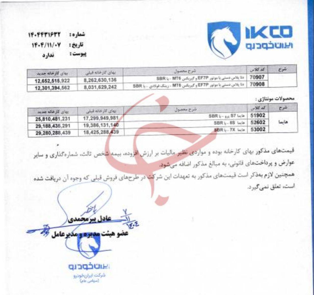 قیمت محصولات ایران خودرو افزایش یافت / دنای پلاس دستی به یک میلیارد و ۲۶۵ میلیون تومان رسید+ لیست قیمت