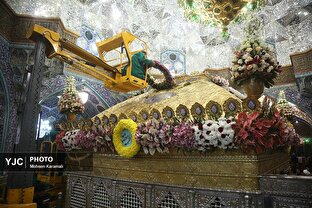 گل آرایی ضریح حضرت معصومه (س) به مناسبت میلاد بانوی کرامت