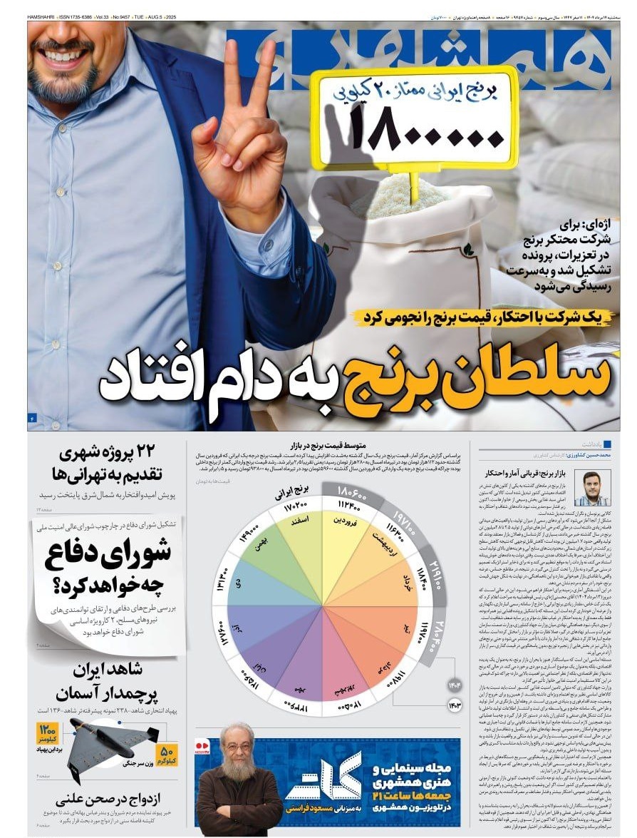 صفحه نخست روزنامه&zwnj;ها - سه&zwnj;شنبه ۱۴ مرداد
