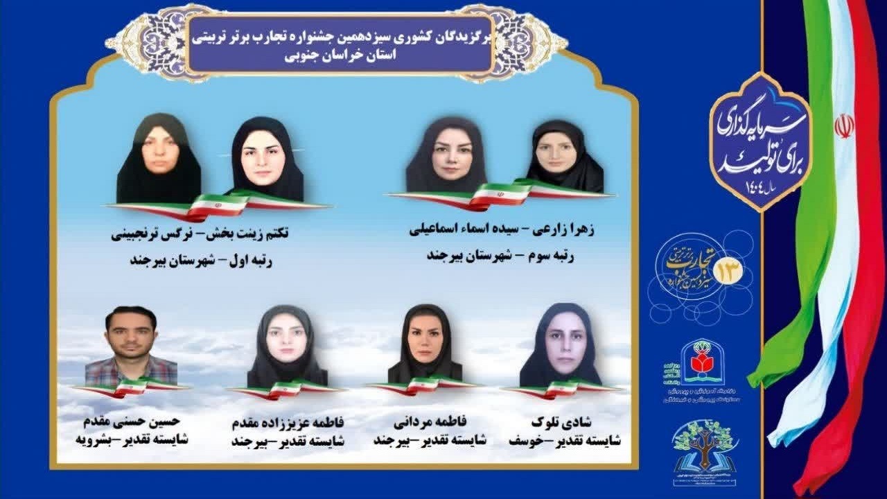 ۶ رتبه برتر از آن فرهنگیان خراسان جنوبی در جشنواره کشوری تجارب برتر تربیتی