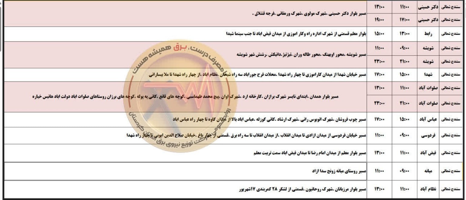 خاموشی&zwnj; سنندج