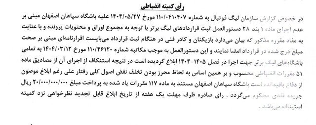 رای کمیته انضباطی